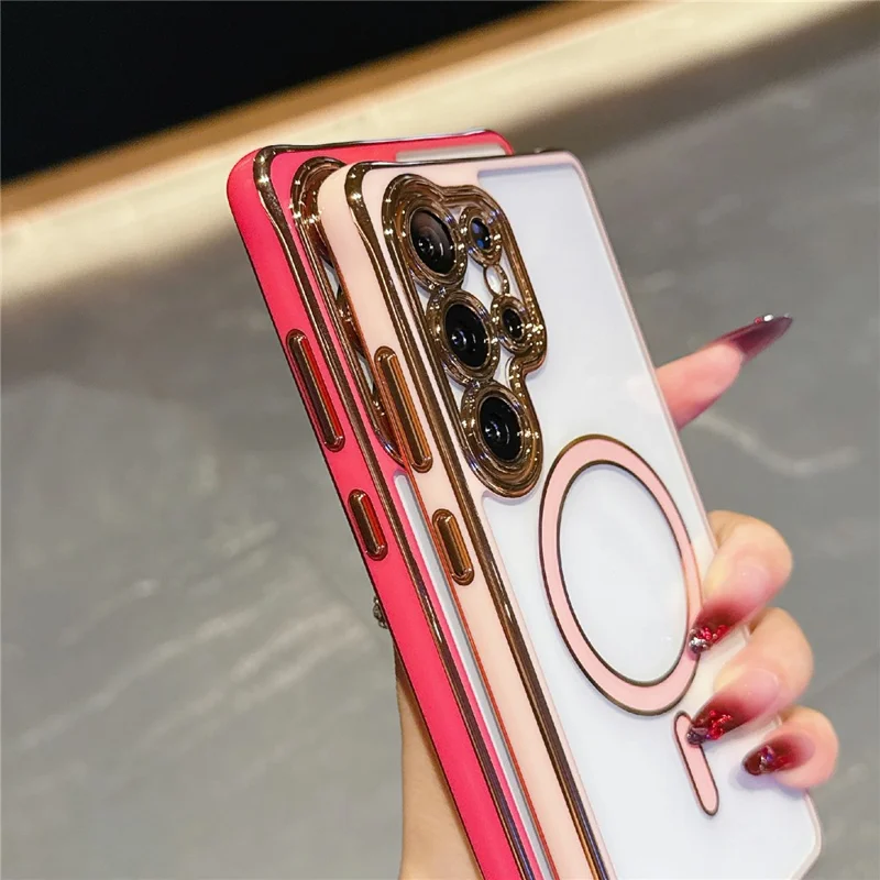 For Samsung Galaxy S25 Ultra Magnetic Case Electroplated 2.0mm Acrylic TPU Phone Back Cover - White