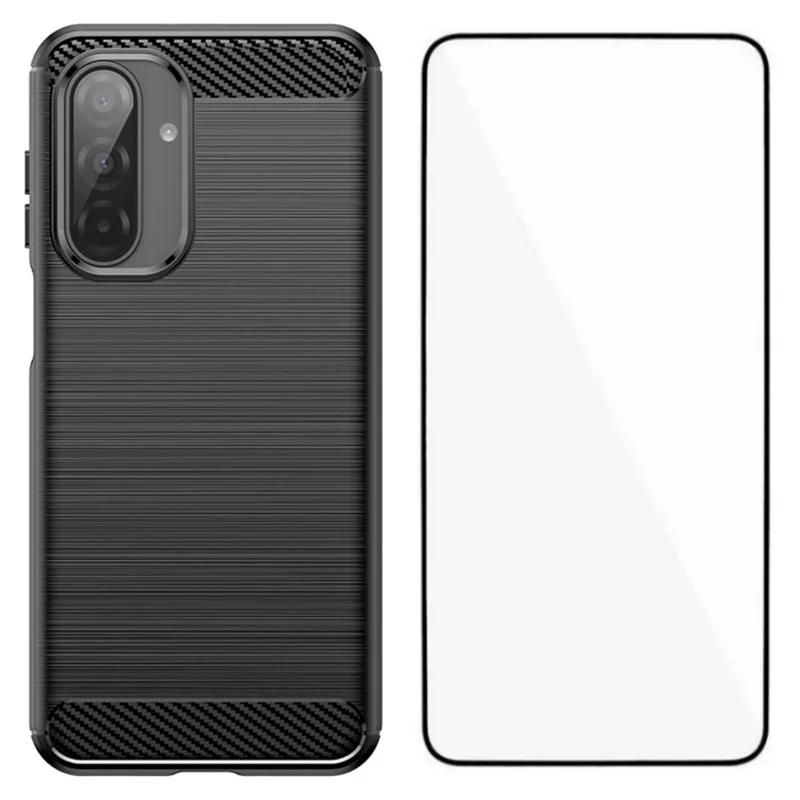 WANLONFENG LS Series For Samsung Galaxy A17 5G Case with Screen Film, Large Lens Hole Brushed Texture TPU Phone Cover - Black