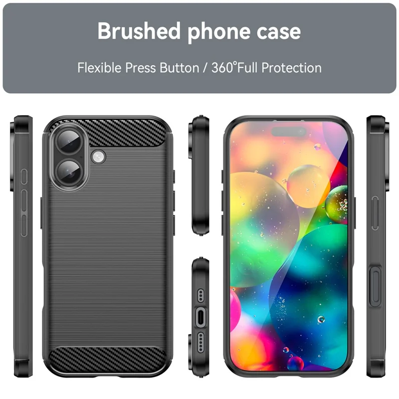 WANLONFENG LS Series For iPhone 17 Case with Screen Film, Brushed Texture Shockproof TPU Phone Cover - Black