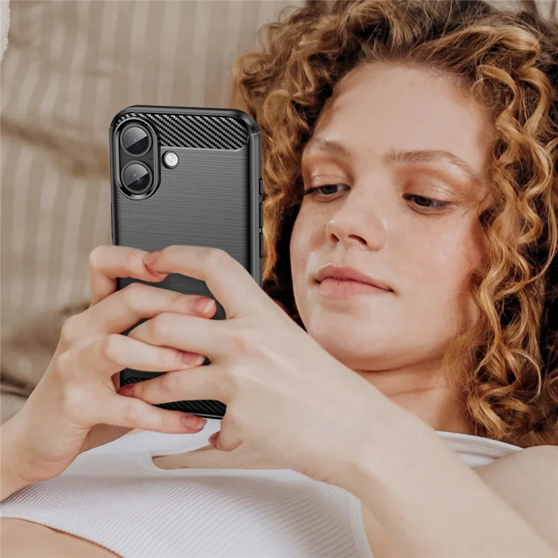 WANLONFENG LS Series For iPhone 17 Case with Screen Film, Brushed Texture Shockproof TPU Phone Cover - Black