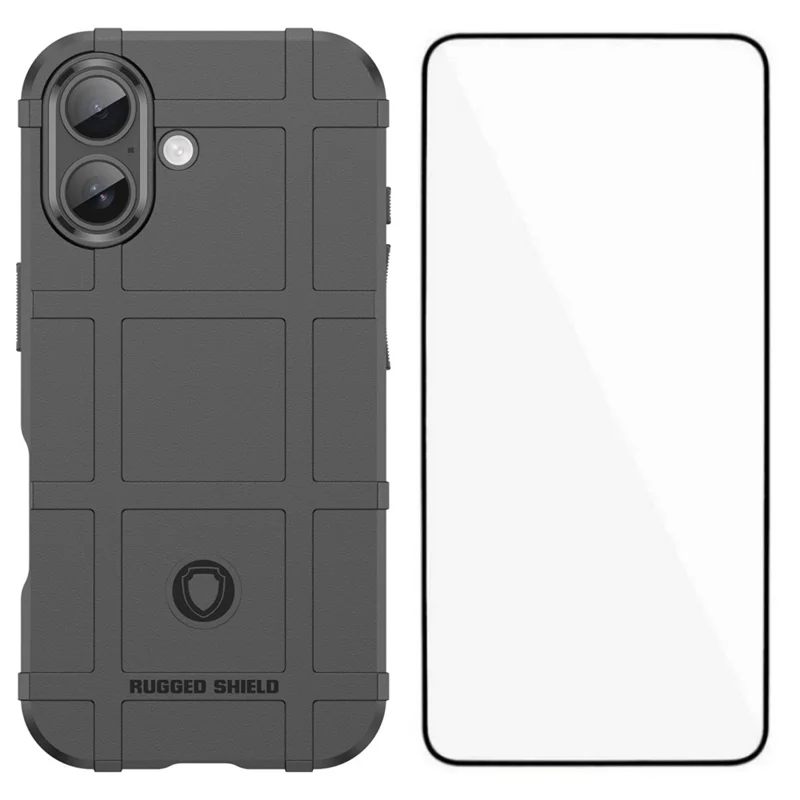 WANLONFENG HD Series For iPhone 17 Case with Screen Film Grid Design Anti-Slip TPU Phone Cover - Black