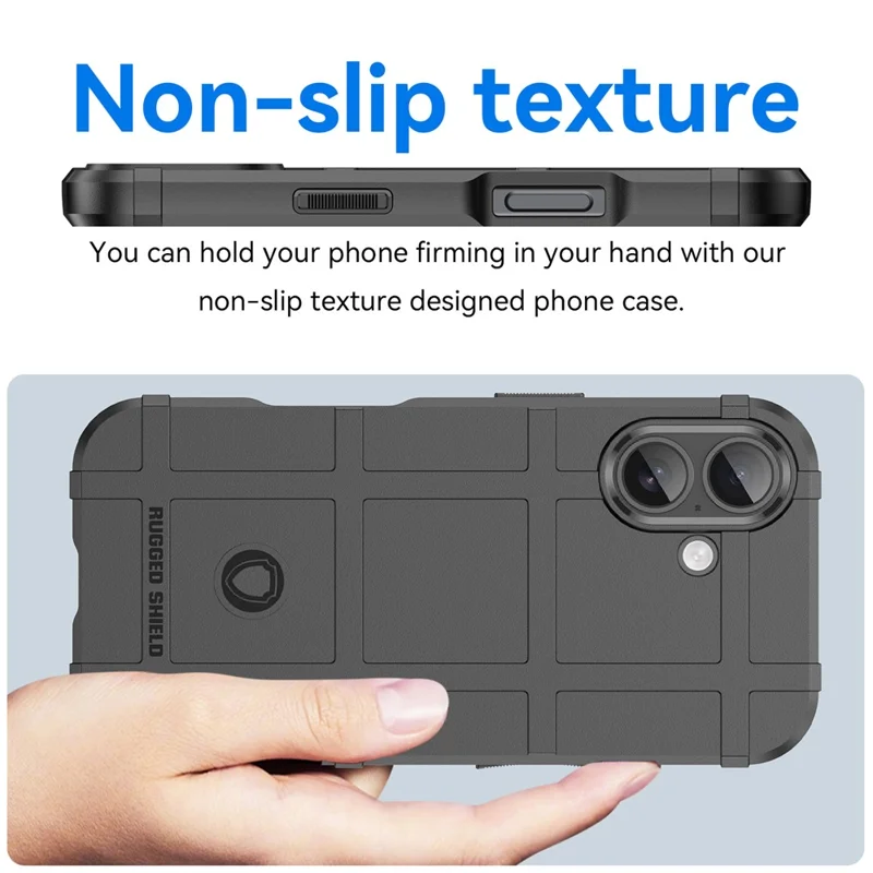 WANLONFENG HD Series For iPhone 17 Case with Screen Film Grid Design Anti-Slip TPU Phone Cover - Black