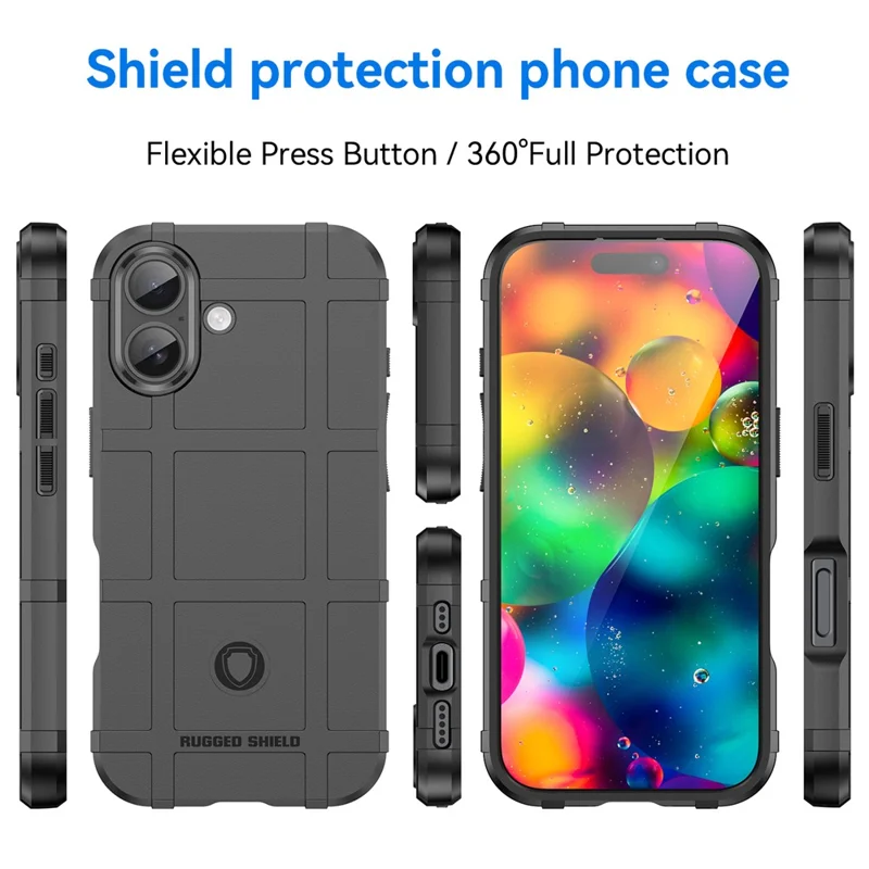 WANLONFENG HD Series For iPhone 17 Case with Screen Film Grid Design Anti-Slip TPU Phone Cover - Black