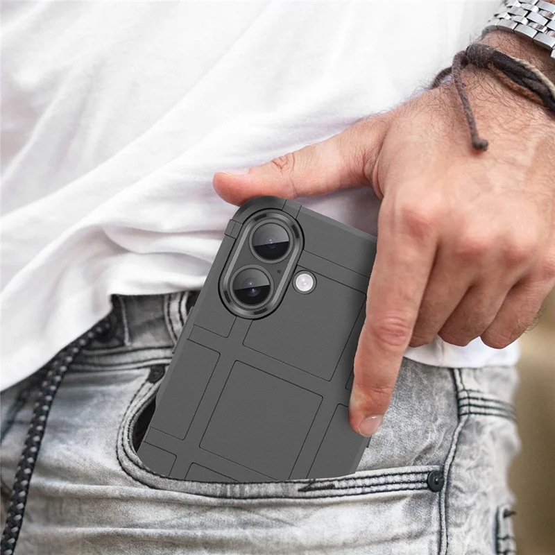WANLONFENG HD Series For iPhone 17 Case with Screen Film Grid Design Anti-Slip TPU Phone Cover - Black