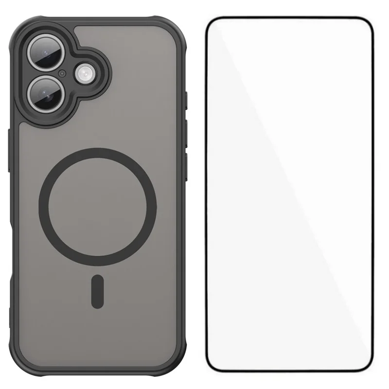 WANLONFENG FD Series For iPhone 17 Magnetic Case with Screen Film, Skin Touch TPU + PC Phone Back Cover - Black