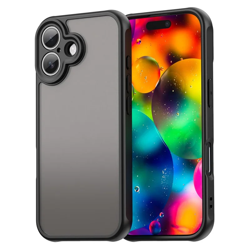WANLONFENG FD Series For iPhone 17 Case with Screen Film, Skin Touch TPU PC Phone Back Cover - Black