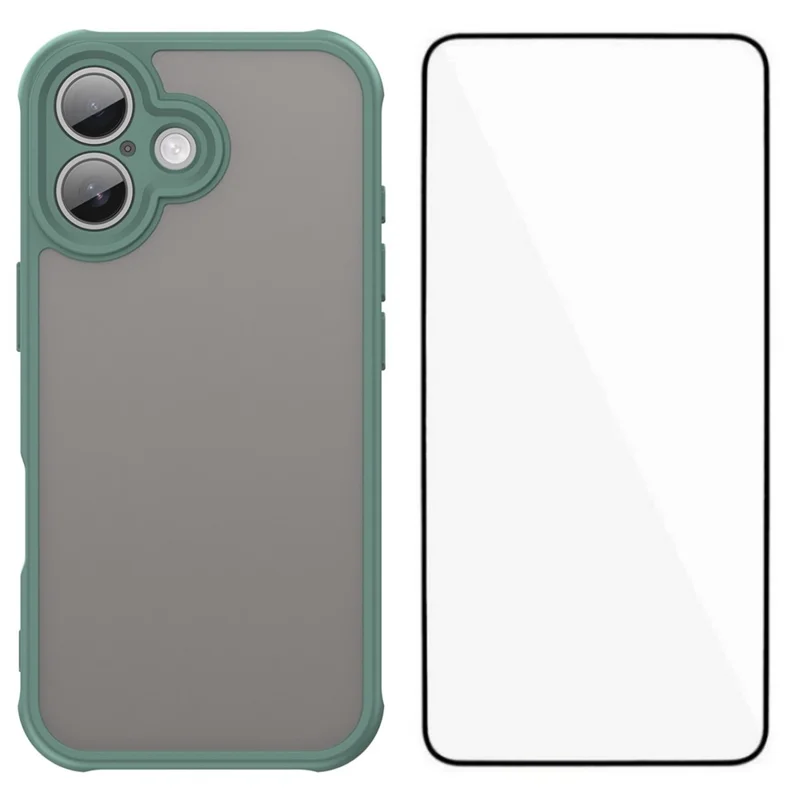 WANLONFENG FD Series For iPhone 17 Case with Screen Film, Skin Touch TPU PC Phone Back Cover - Green