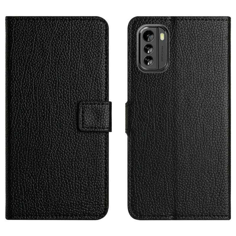 Litchi Texture Phone Case per Nokia G60 5G, Chiusura Magnetica in Pelle PU Antiurto Portafoglio Stand Cover - Nero