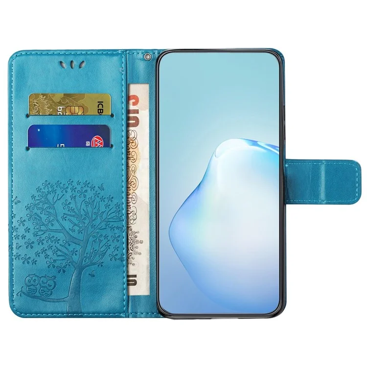 Magnetic Clasp Phone Cover for Nokia G60 5G, PU Leather Imprinted Owl Tree Pattern Shockproof Case with Wallet Stand - Blue
