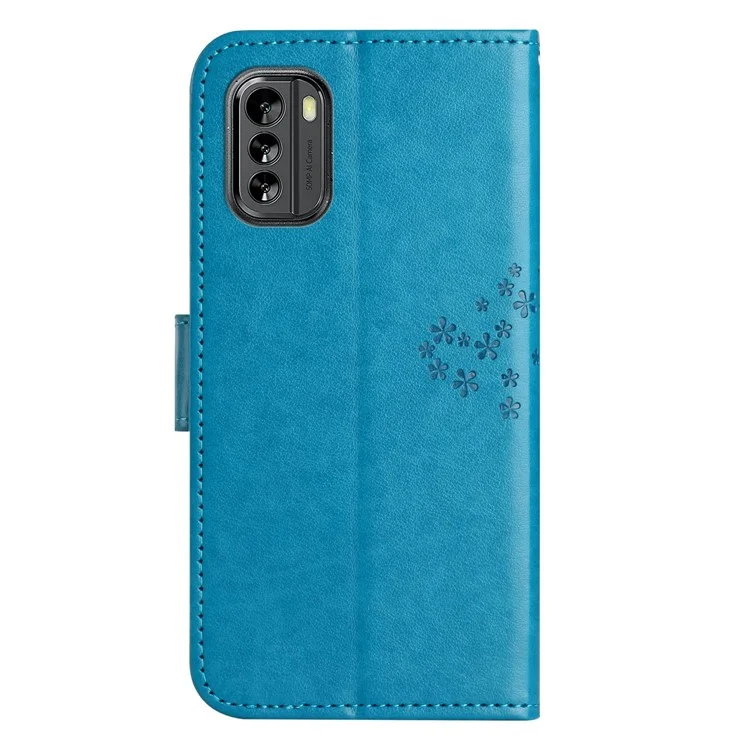 Magnetic Clasp Phone Cover for Nokia G60 5G, PU Leather Imprinted Owl Tree Pattern Shockproof Case with Wallet Stand - Blue