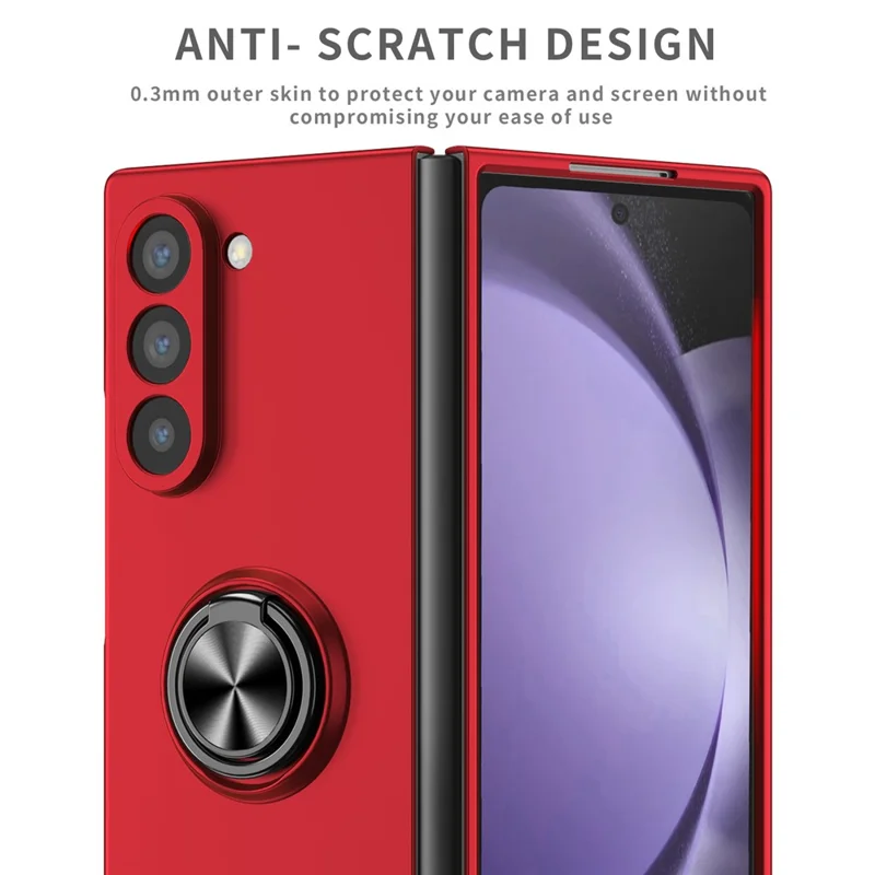 For Samsung Galaxy Z Fold7  5G Case Rotatable Ring Kickstand Hard PC Phone Cover - Red