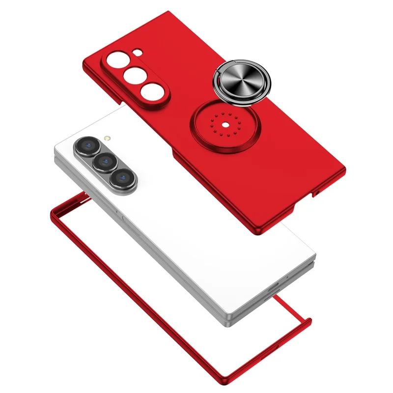 For Samsung Galaxy Z Fold7  5G Case Rotatable Ring Kickstand Hard PC Phone Cover - Red