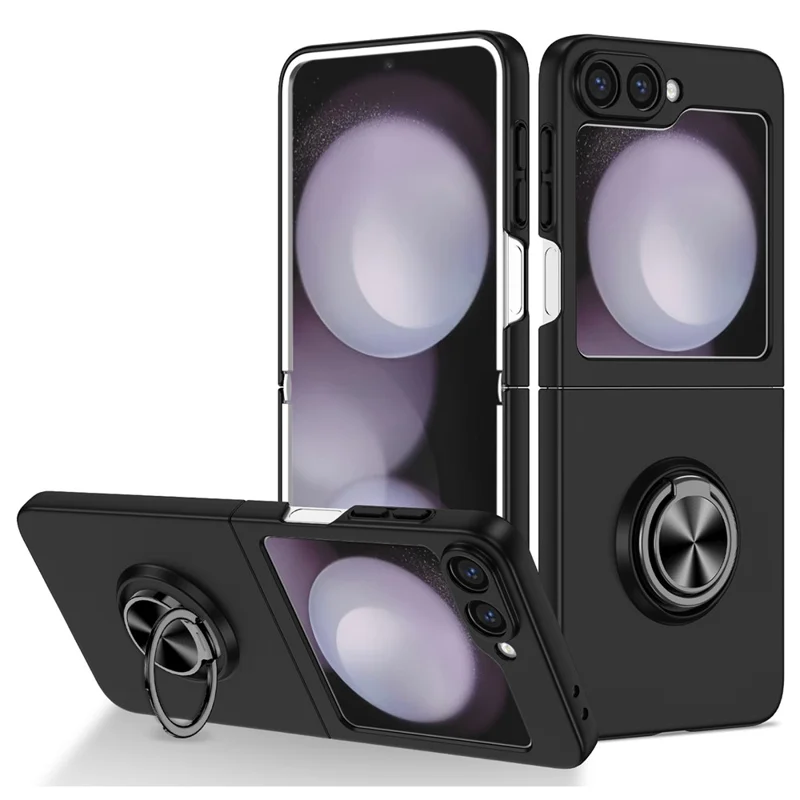 Étui pour Samsung Galaxy Z Flip7 5G avec Bague Rotative et Support Béquille - Coque Rigide pour Téléphone - Noir