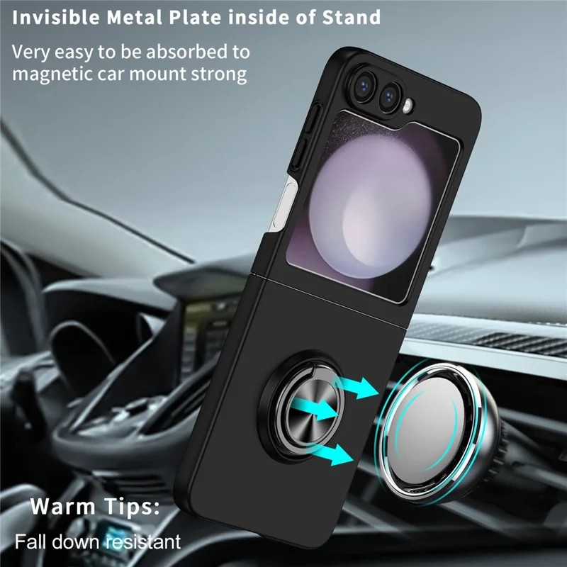 Étui pour Samsung Galaxy Z Flip7 5G avec Bague Rotative et Support Béquille - Coque Rigide pour Téléphone - Noir