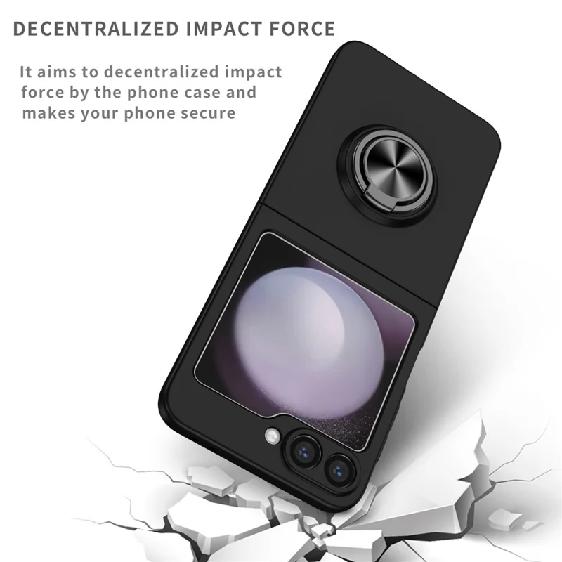 Étui pour Samsung Galaxy Z Flip7 5G avec Bague Rotative et Support Béquille - Coque Rigide pour Téléphone - Noir