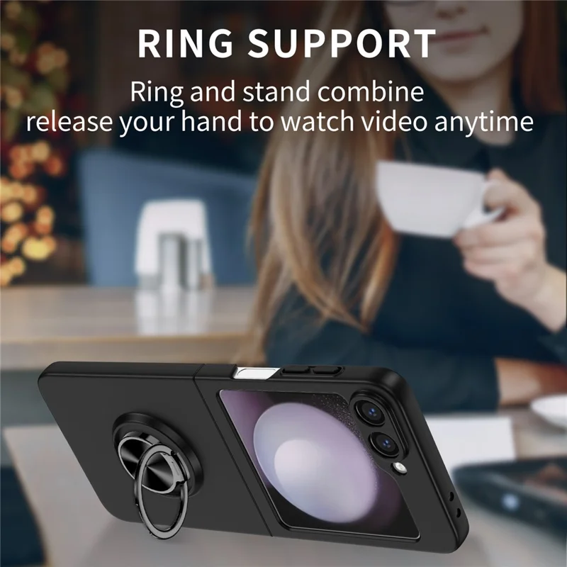 Étui pour Samsung Galaxy Z Flip7 5G avec Bague Rotative et Support Béquille - Coque Rigide pour Téléphone - Noir