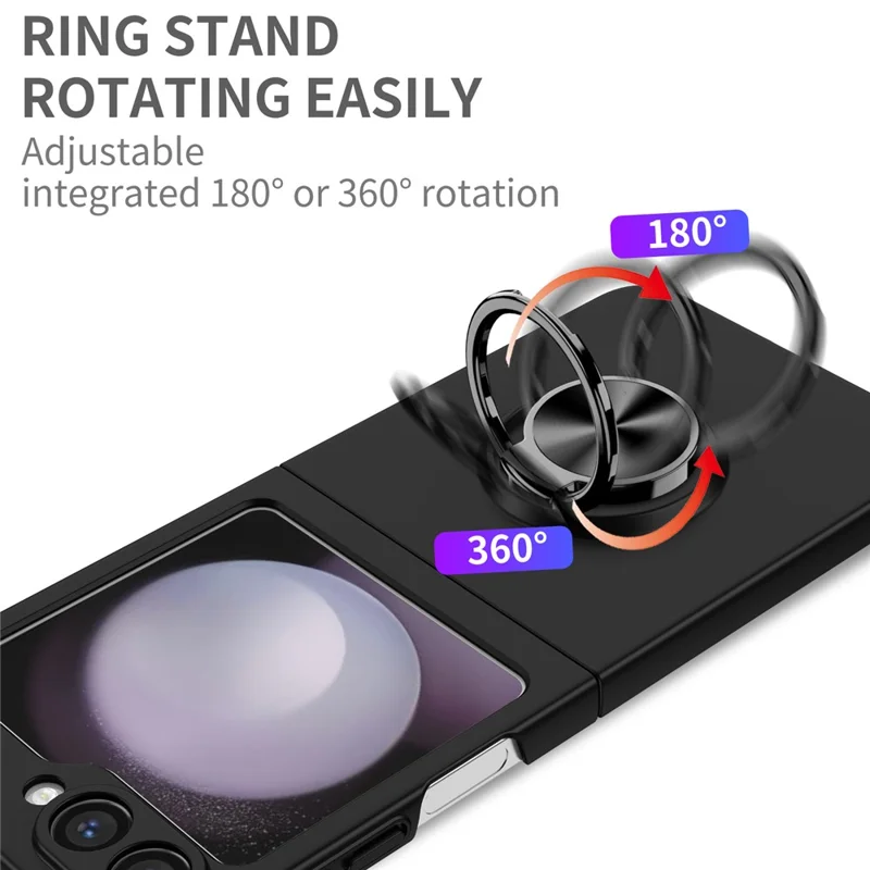 Étui pour Samsung Galaxy Z Flip7 5G avec Bague Rotative et Support Béquille - Coque Rigide pour Téléphone - Noir