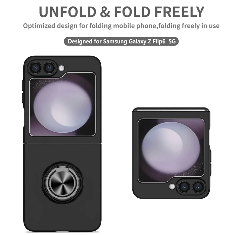 Étui pour Samsung Galaxy Z Flip7 5G avec Bague Rotative et Support Béquille - Coque Rigide pour Téléphone - Noir