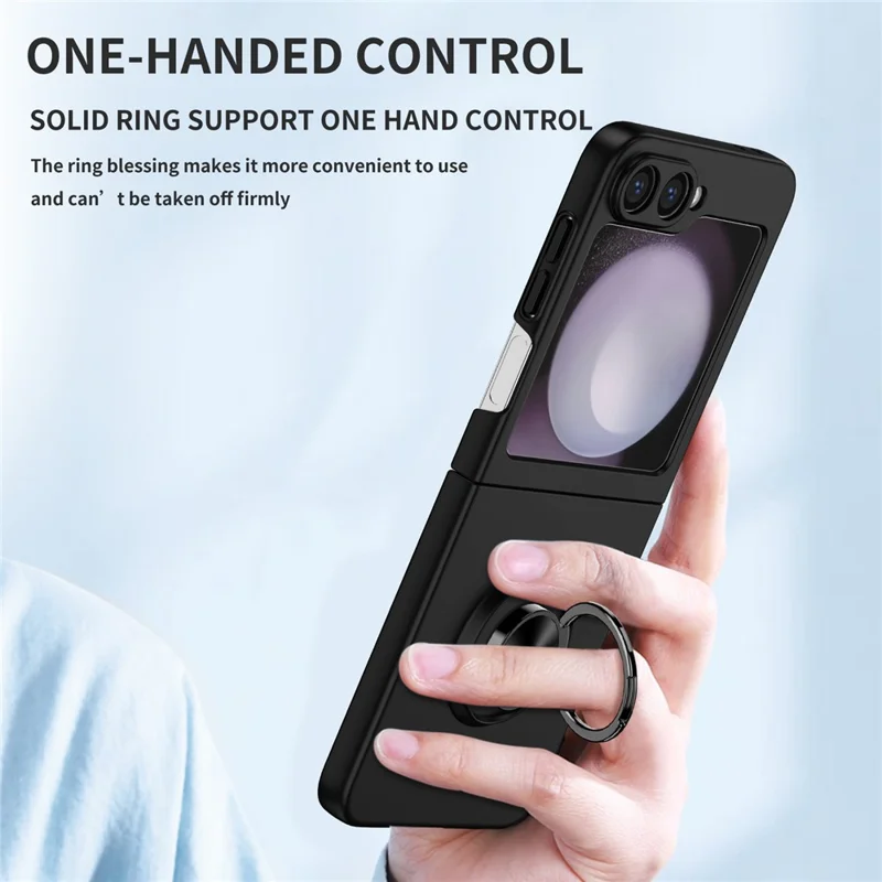 Étui pour Samsung Galaxy Z Flip7 5G avec Bague Rotative et Support Béquille - Coque Rigide pour Téléphone - Noir