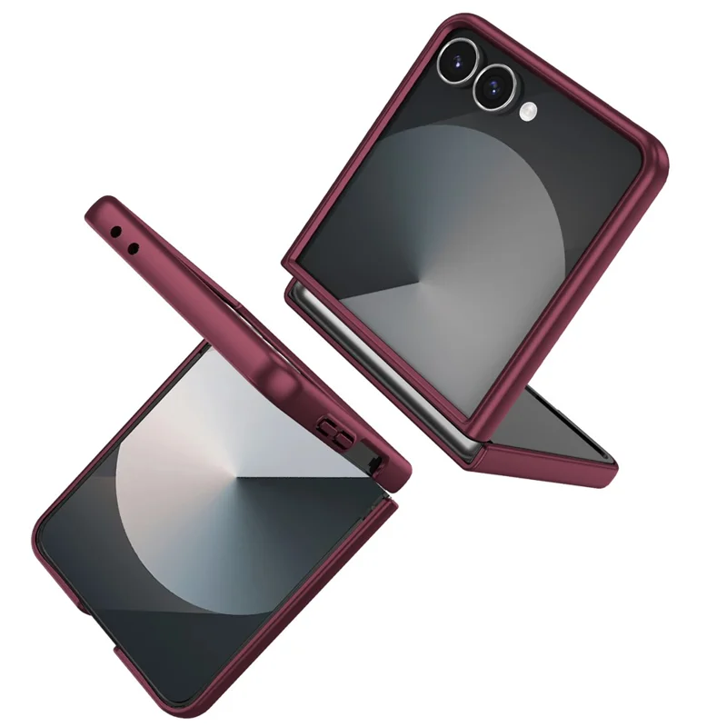 Funda de teléfono móvil para Samsung Galaxy Z Flip7 5G con anillo giratorio y soporte, cubierta de PC dura - Rojo vino