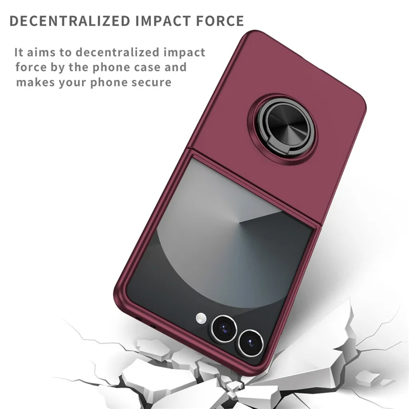 Funda de teléfono móvil para Samsung Galaxy Z Flip7 5G con anillo giratorio y soporte, cubierta de PC dura - Rojo vino