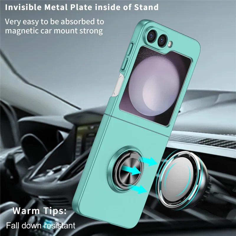 For Samsung Galaxy Z Flip7 5G Case Rotatable Ring Kickstand Hard PC Phone Cover - Sky Blue