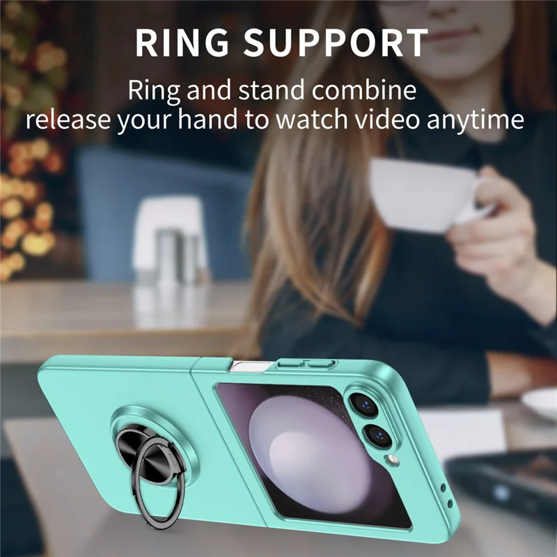 For Samsung Galaxy Z Flip7 5G Case Rotatable Ring Kickstand Hard PC Phone Cover - Sky Blue