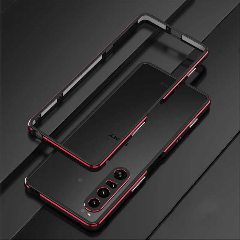 For Sony Xperia 1 VII Bumper Case Metal Frame Phone Cover with Camera Lens Guard - Black / Red