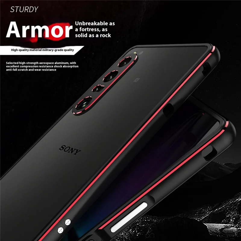 For Sony Xperia 1 VII Bumper Case Metal Frame Phone Cover with Camera Lens Guard - Black / Red