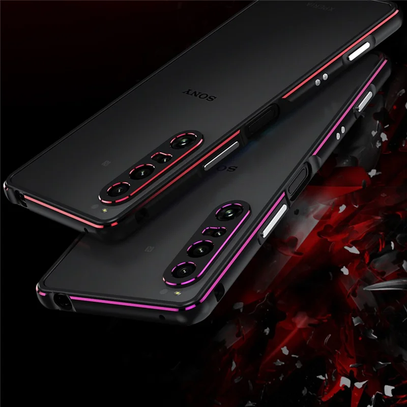 For Sony Xperia 1 VII Bumper Case Metal Frame Phone Cover with Camera Lens Guard - Black / Red
