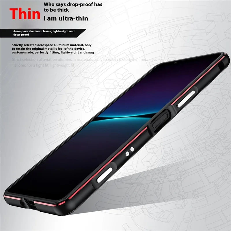 For Sony Xperia 1 VII Bumper Case Metal Frame Phone Cover with Camera Lens Guard - Black / Red