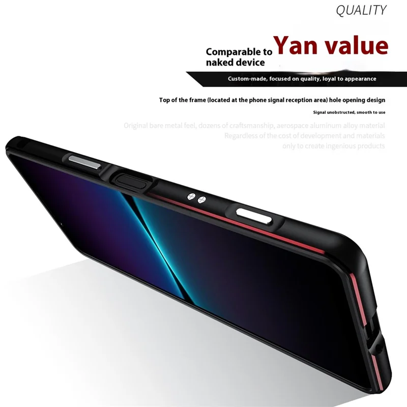 For Sony Xperia 1 VII Bumper Case Metal Frame Phone Cover with Camera Lens Guard - Black / Red