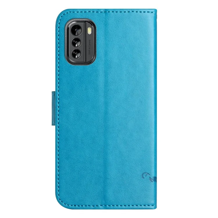 For Nokia G60 5G Butterfly Flower Imprinted PU Leather Phone Case Anti-scratch Anti-drop Wallet Stand Cover - Blue