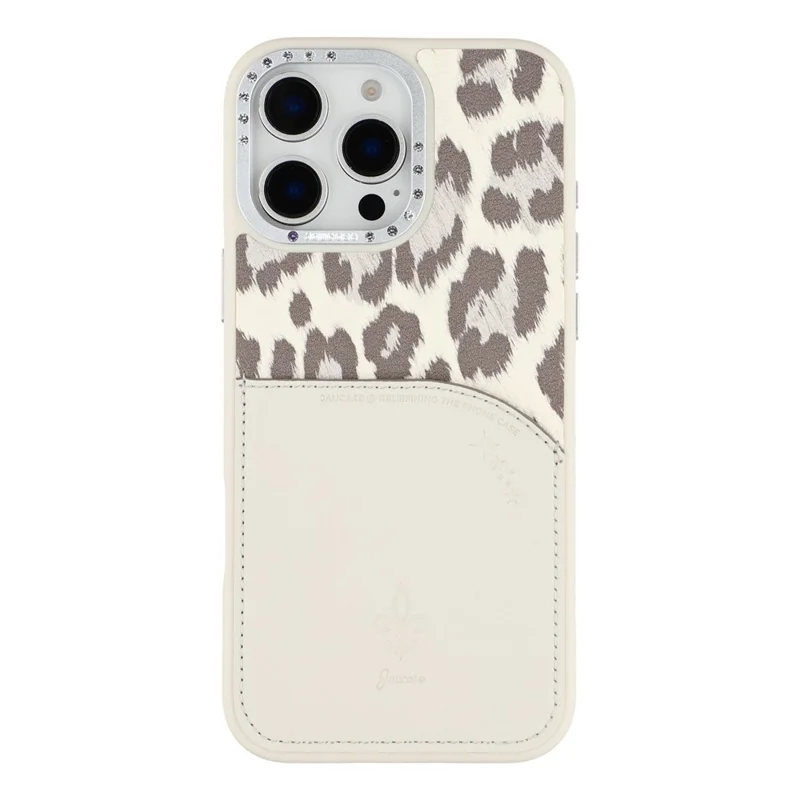 JAUCASE For iPhone 16 Pro Max Magnetic Case Leopard Print Card Holder PU TPU PC Phone Back Cover - White
