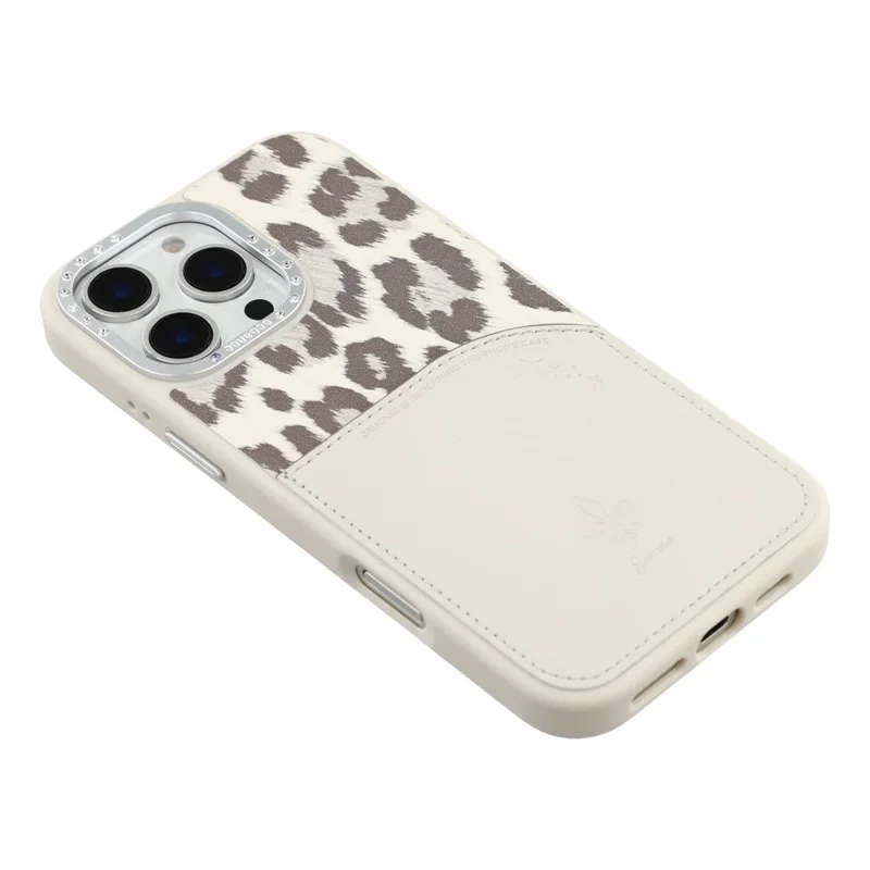 JAUCASE For iPhone 16 Pro Max Magnetic Case Leopard Print Card Holder PU TPU PC Phone Back Cover - White
