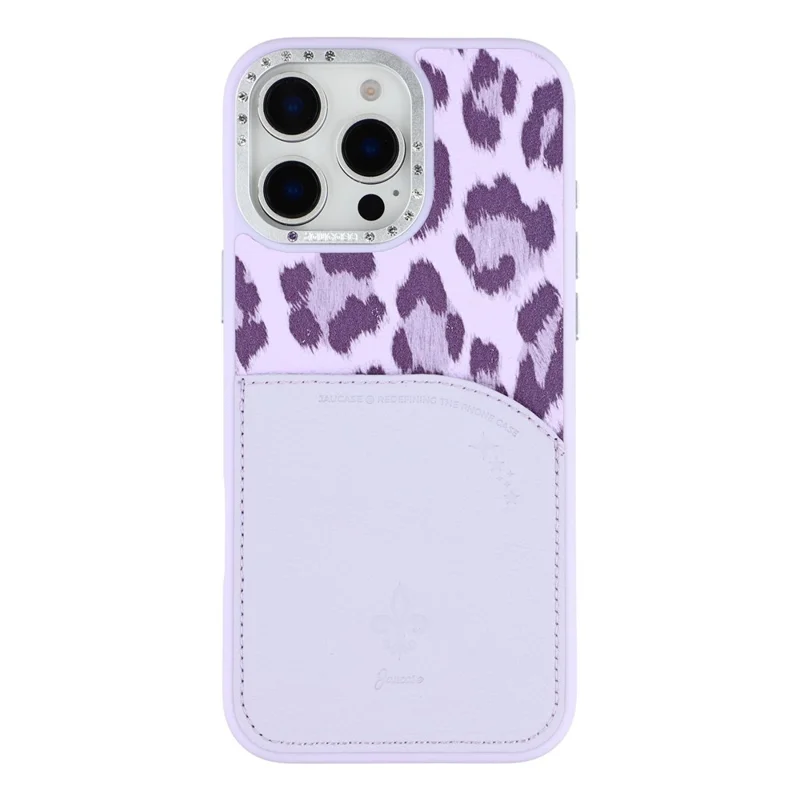 JAUCASE For iPhone 16 Pro Magnetic Case Leopard Print Card Holder PU TPU PC Phone Back Cover - Purple