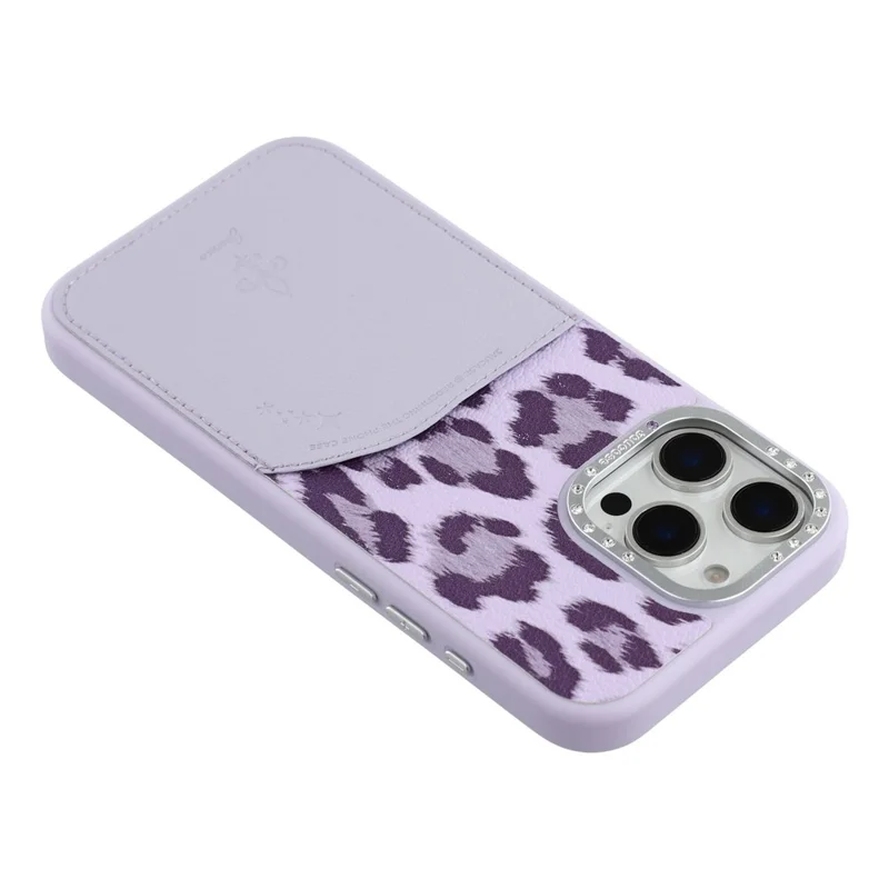 JAUCASE For iPhone 16 Pro Magnetic Case Leopard Print Card Holder PU TPU PC Phone Back Cover - Purple
