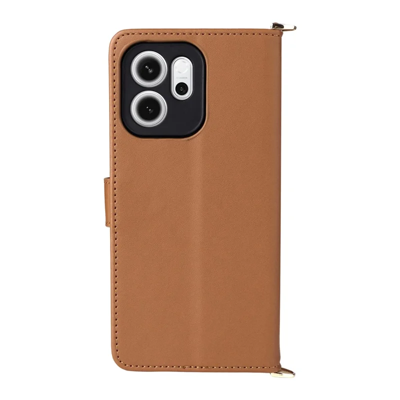 Funda para Oppo Reno14 F 5G con Correa para Hombro / Muñeca, Cubierta de Cuero con Soporte y Cartera - Marrón