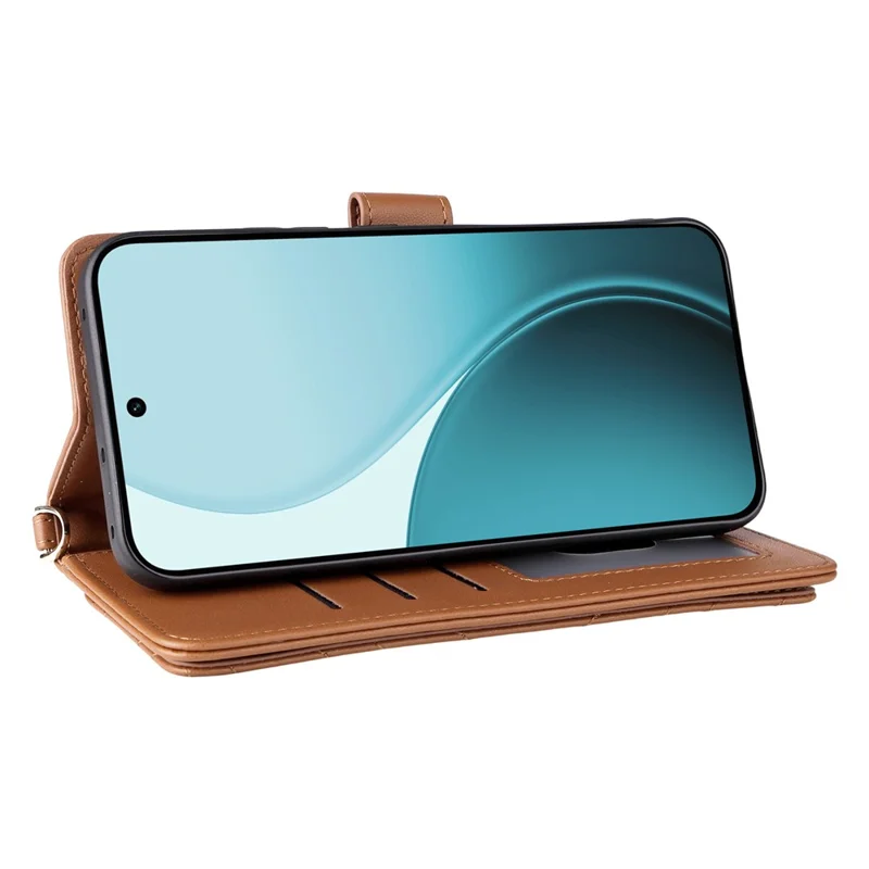 Funda para Oppo Reno14 F 5G con Correa para Hombro / Muñeca, Cubierta de Cuero con Soporte y Cartera - Marrón
