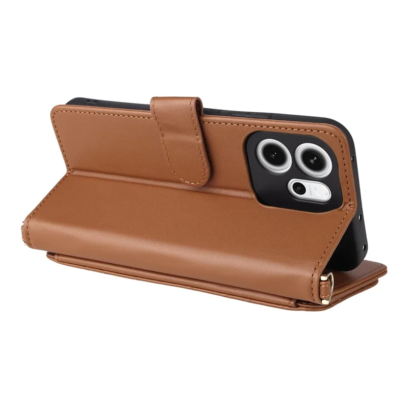 Funda para Oppo Reno14 F 5G con Correa para Hombro / Muñeca, Cubierta de Cuero con Soporte y Cartera - Marrón