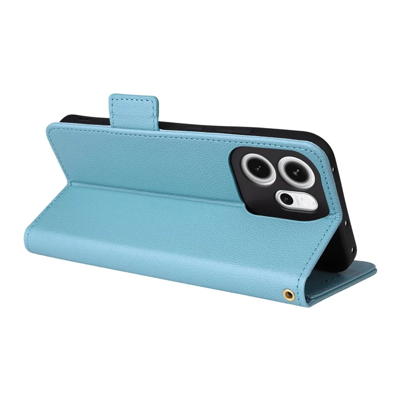 Funda para Oppo Reno14 F 5G con Correa de Muñeca, Textura de Cuero Tipo Líchi, Cartera - Azul Bebé