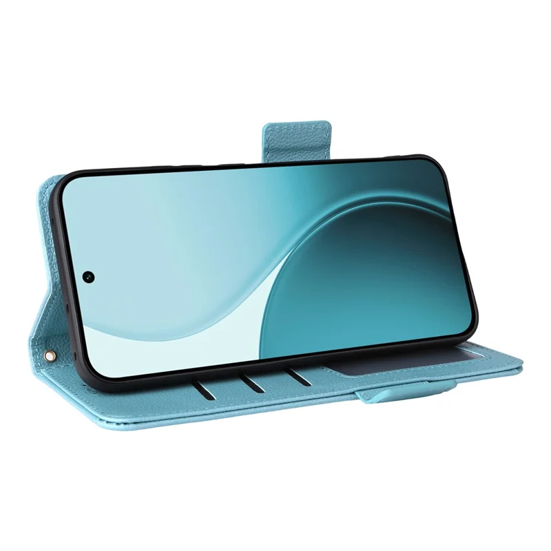 Funda para Oppo Reno14 F 5G con Correa de Muñeca, Textura de Cuero Tipo Líchi, Cartera - Azul Bebé