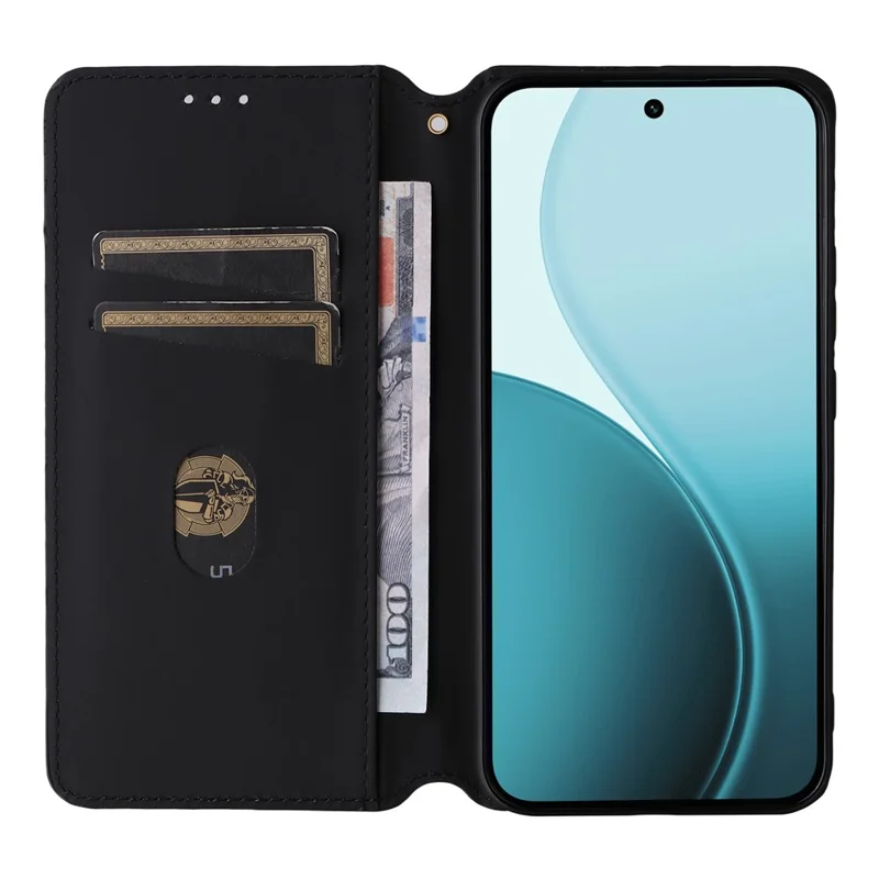 Funda tipo cartera para Oppo Reno14 F 5G, con impresión de rombos en cuero - Negro