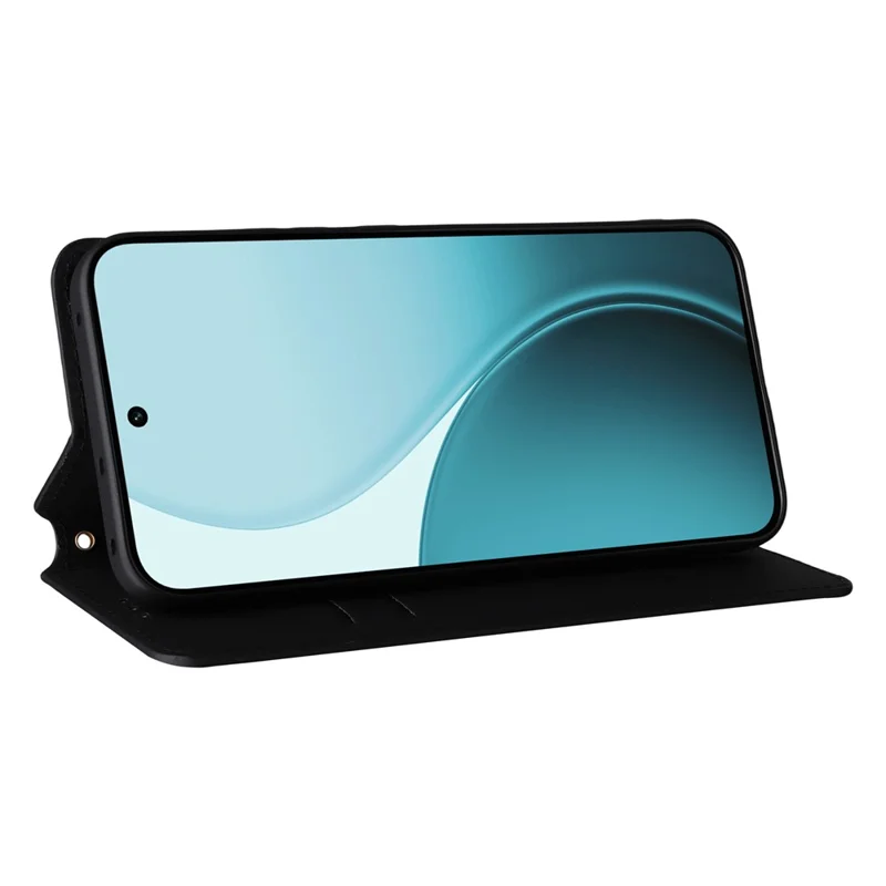 Funda tipo cartera para Oppo Reno14 F 5G, con impresión de rombos en cuero - Negro