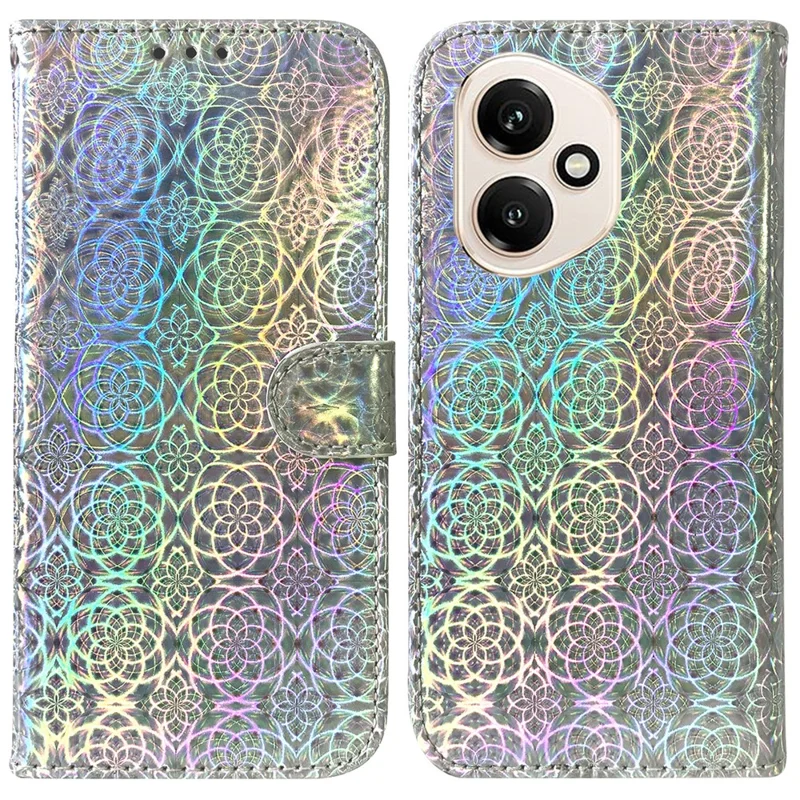 For Honor 400 5G (Global) Stand Case Dazzling Flower Leather Phone Cover with Wrist Strap - Grey