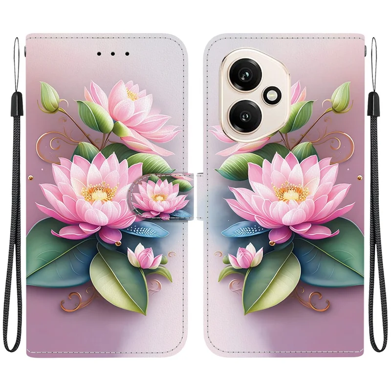 For Honor 400 5G (Global) Case Pattern Printing Leather Flip Wallet Phone Cover with Lanyard - Lotus