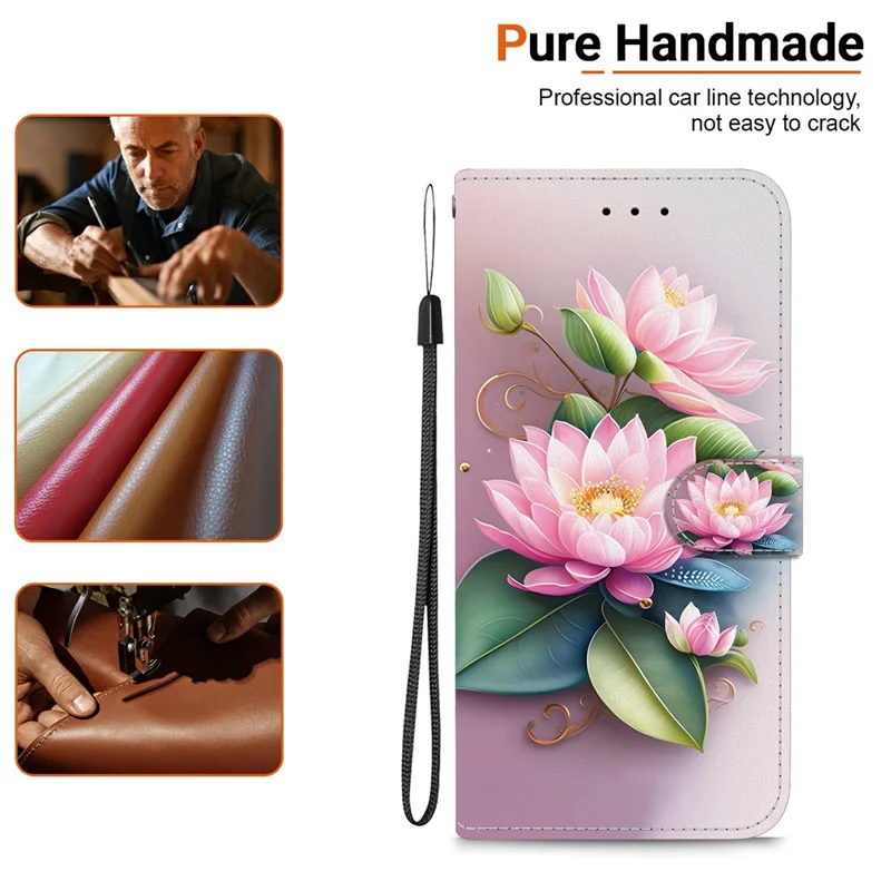 For Honor 400 5G (Global) Case Pattern Printing Leather Flip Wallet Phone Cover with Lanyard - Lotus