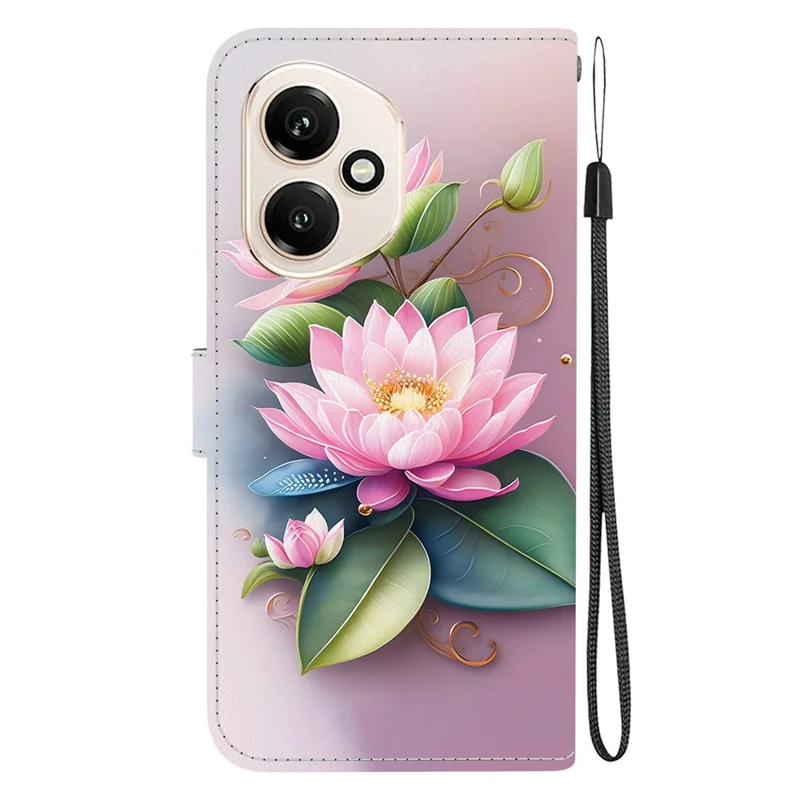 For Honor 400 5G (Global) Case Pattern Printing Leather Flip Wallet Phone Cover with Lanyard - Lotus