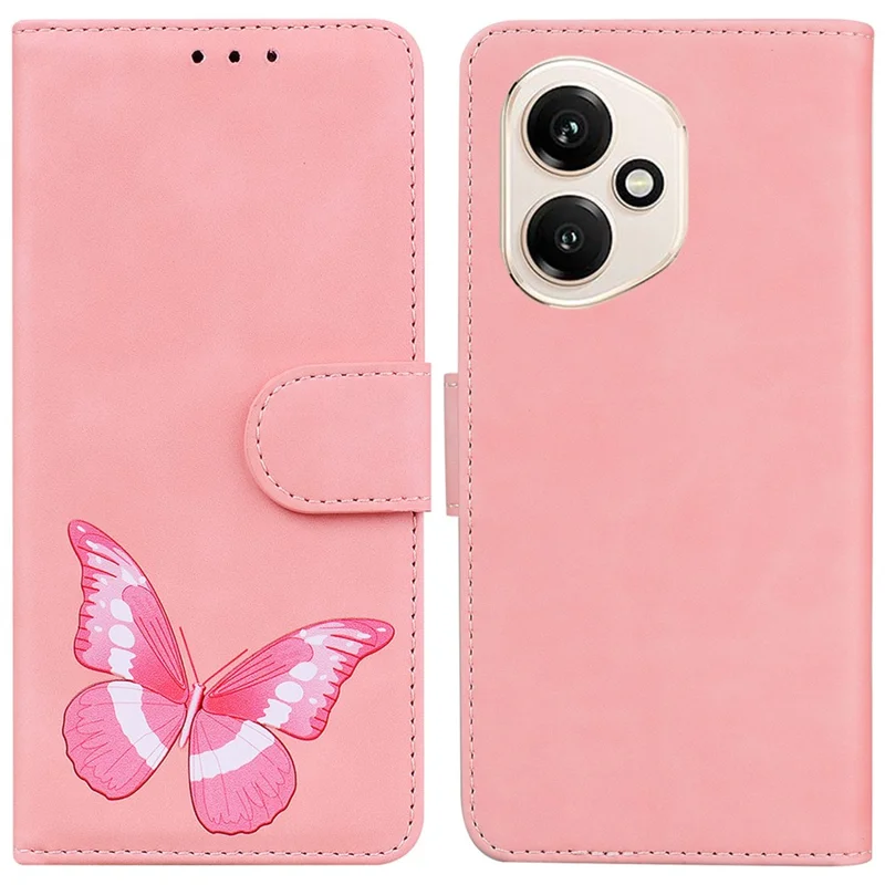 For Honor 400 5G (Global) Stand Case PU Leather Phone Cover Butterfly Printed - Pink