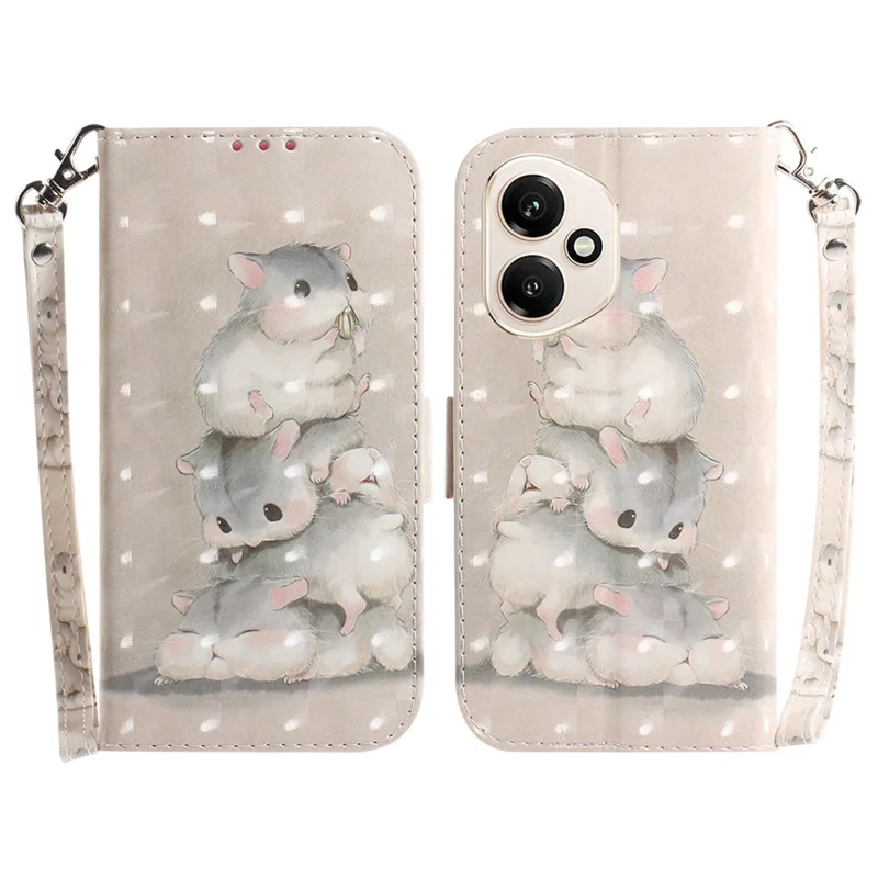 Capa para Honor 400 5G (Global) com Estampa de Padrão em Couro, Carteira para Celular com Alça de Pulso - Esquilos Empilhados